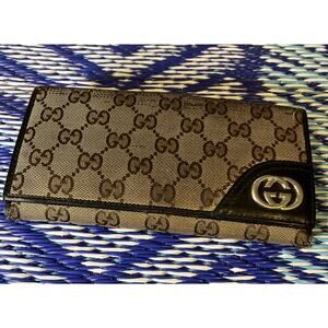 Gucci GG Canvas/Leather Long Wallet Brown (needs restoration) - Vintage